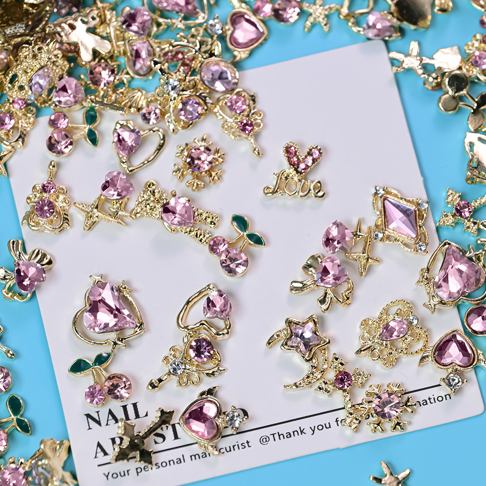 30Pcs Mixed Luxury Pink Heart  - огляд і ціна Nail Art Valentines Day