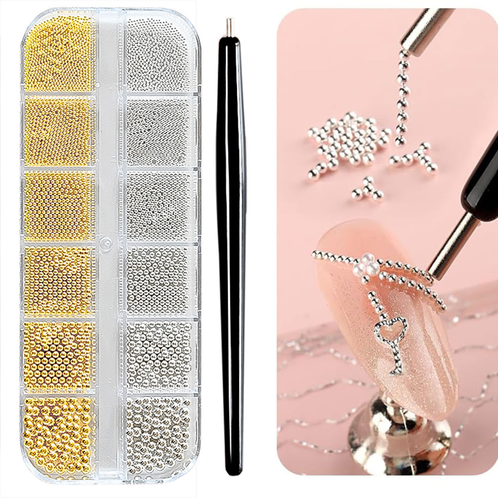12Grid Gold/Silver Mini Caviar - огляд і ціна Nail Art Valentines Day
