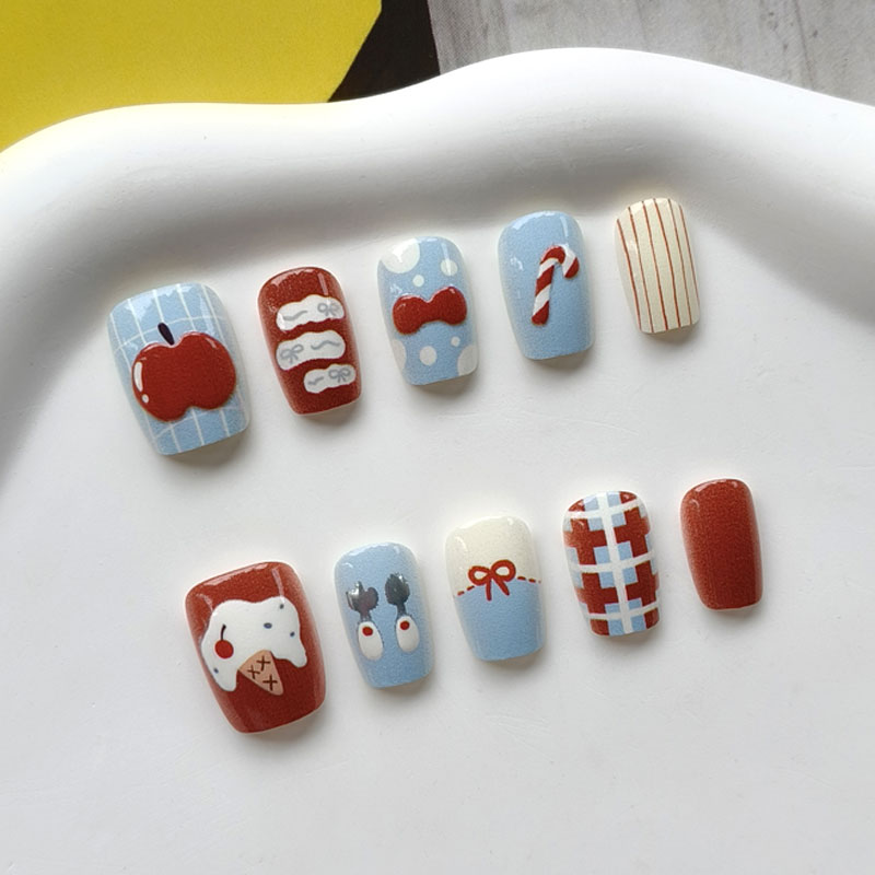 10Pcs 3D Apple Short Style Pre - огляд і ціна Nail Art Press On