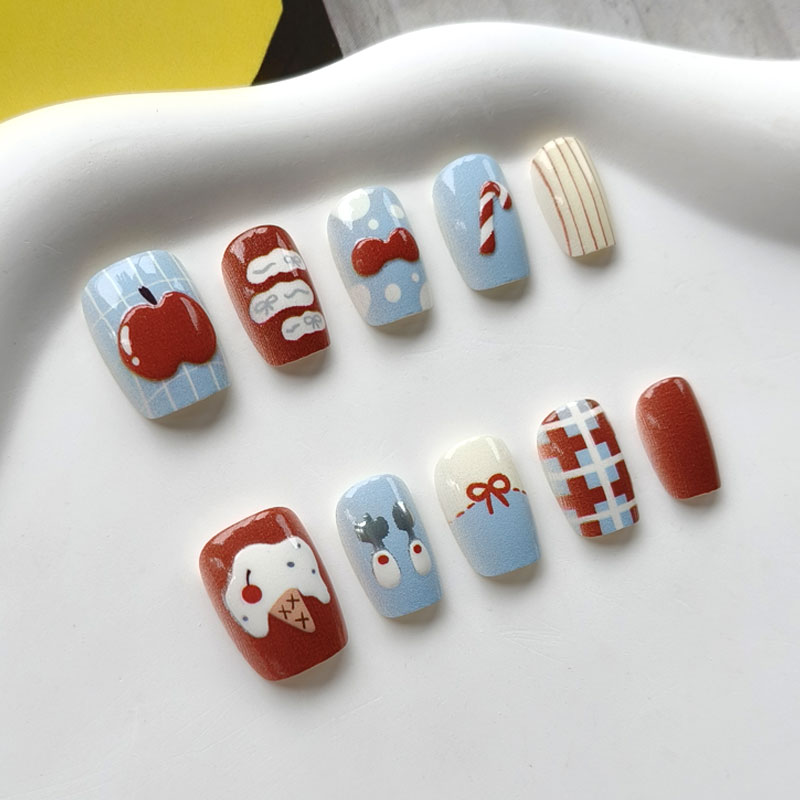 10Pcs 3D Apple Short Style Pre - огляд і ціна Nail Art Press On
