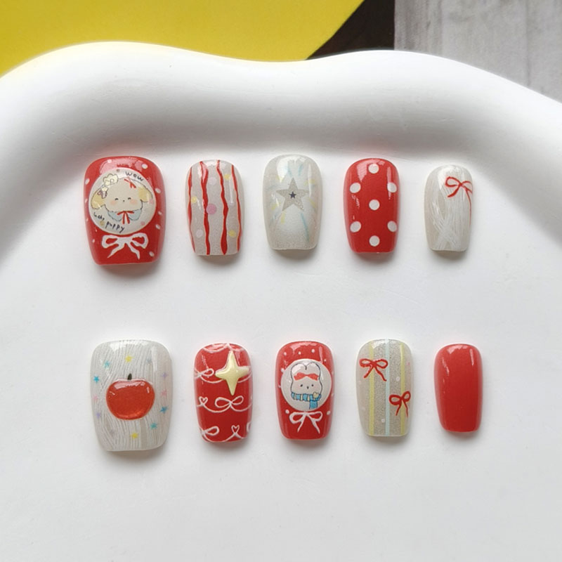 10Pcs 3D Apple Short Style Pre - огляд і ціна Nail Art Press On