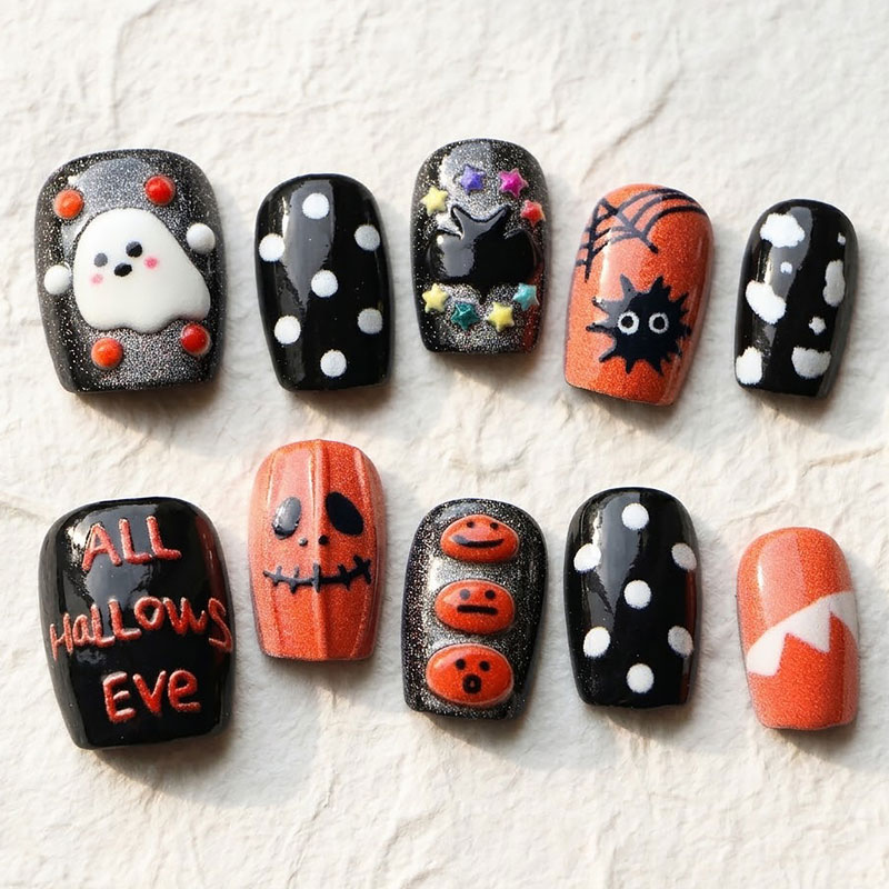 10Pcs Halloween Ghost Pumpkin  - огляд і ціна Nail Art Press On
