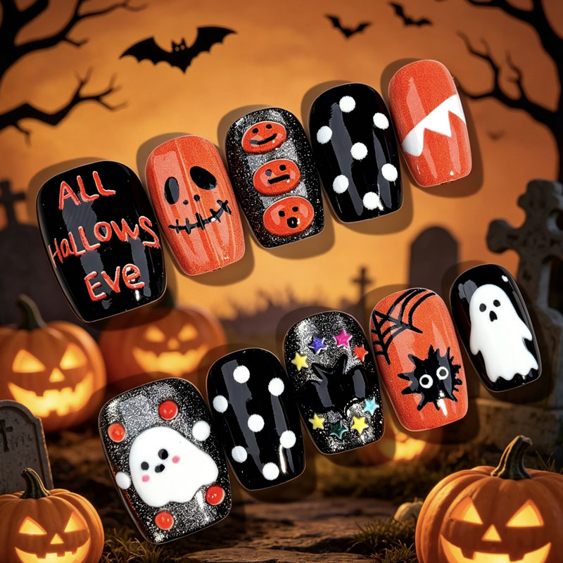 10Pcs Halloween Ghost Pumpkin  - огляд і ціна Nail Art Press On
