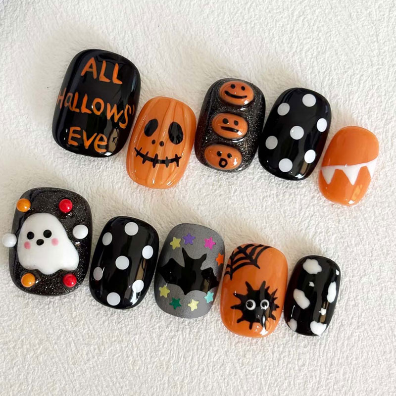 10Pcs Halloween Ghost Pumpkin  - огляд і ціна Nail Art Press On
