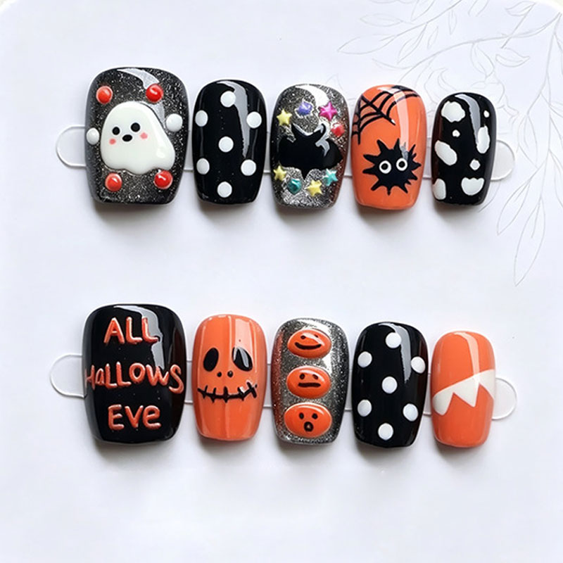10Pcs Halloween Ghost Pumpkin  - огляд і ціна Nail Art Press On