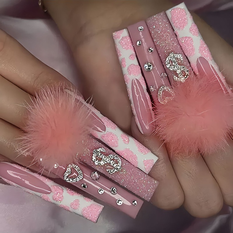 24Pcs Extra Long Square Press  - огляд і ціна Nail Art Pink